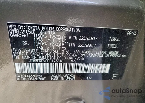 2015 Toyota Rav4 Le from USA, damaged, VIN JTMBFREV0FD173518